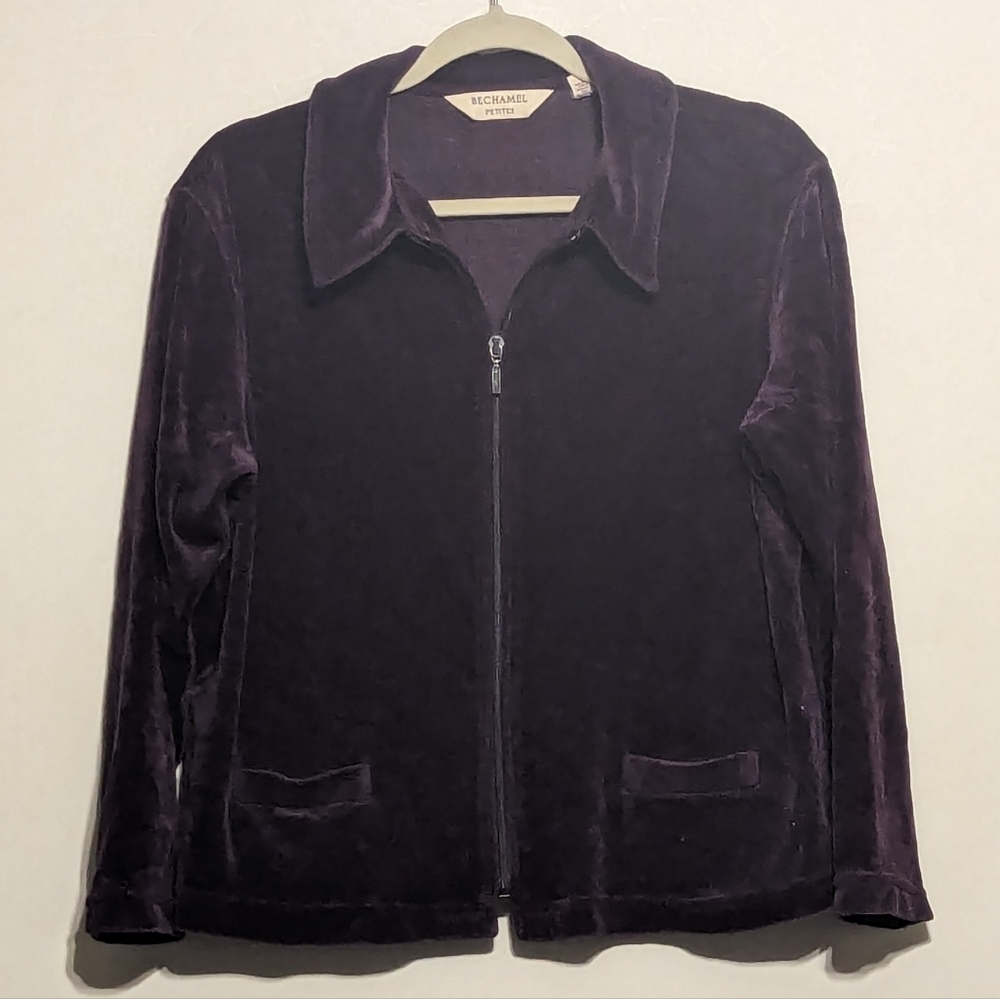 Vintage Bechamel Purple Velour Track Suit Zip Up Top - size Medium Petite